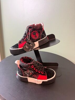 Kids High-Top Sneakers in Black & Red with Spider Design